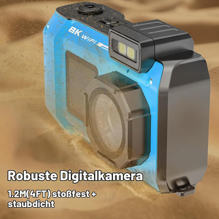 Unterwasserkamera, 8K 70MP 33FT WiFi wasserdichte Digitalkamera | Selfie mit zwei Bildschirmen Autof