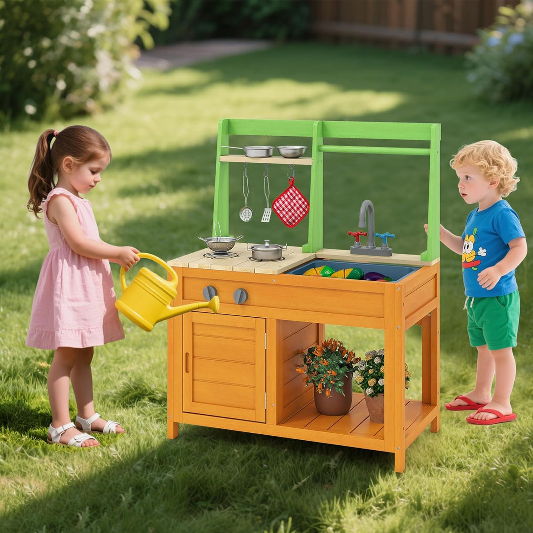 COSTWAY Matschküche Kinder Outdoor, Kinderküche mit Zubehör, Spielküche mit realistischen Herden & W