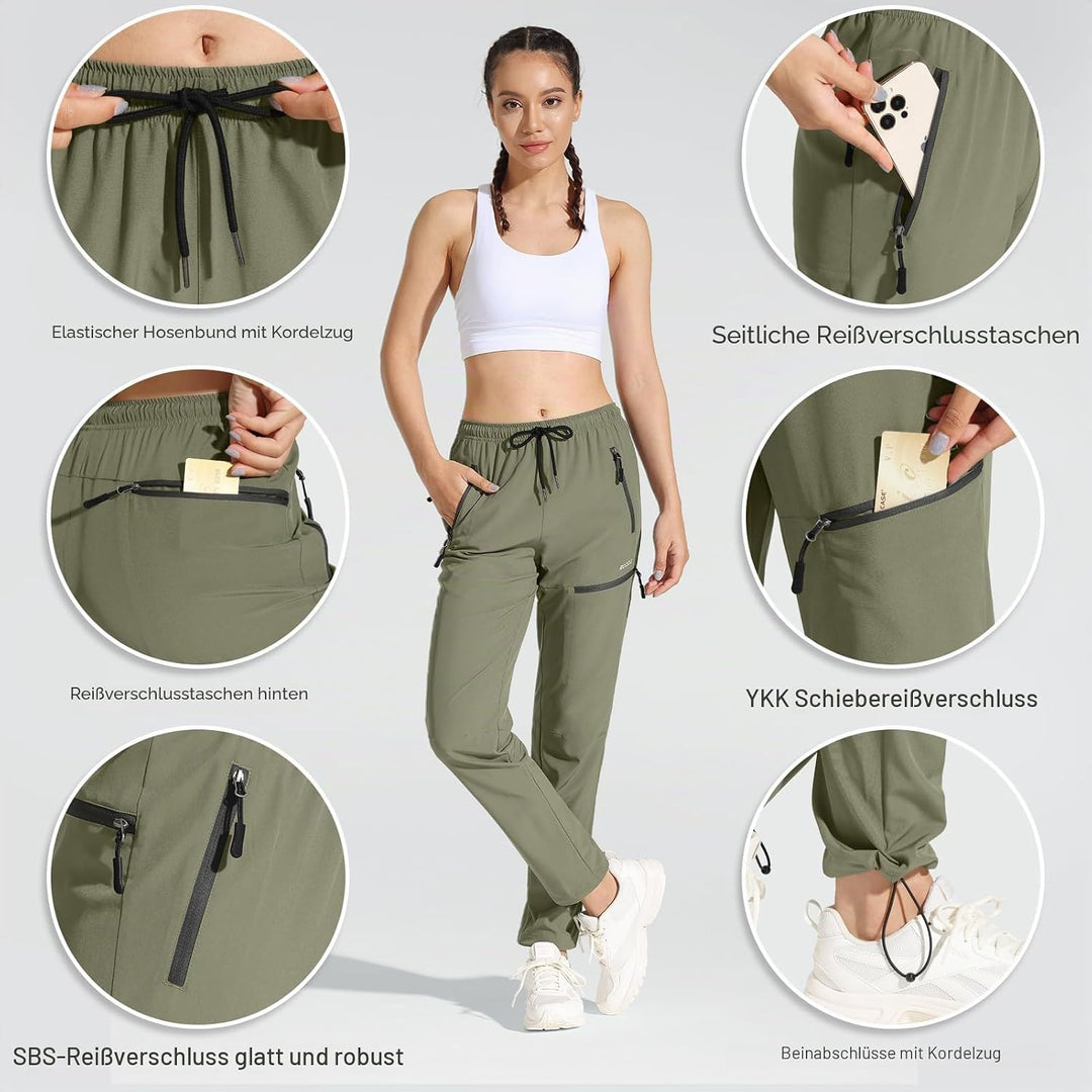 MOCOLY Damen Wanderhose Cargohose Wasserdicht Elastische Outdoorhose Cargo Jogginghose Trekkinghose