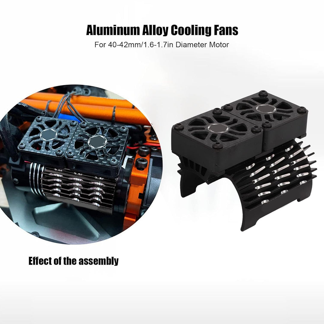 RC Bürstenloser Motor Lüfter, Doppelte Lüfter, 40‑42 mm, Alu, RC Car Kühlkörper für 1/8 ferngesteuer