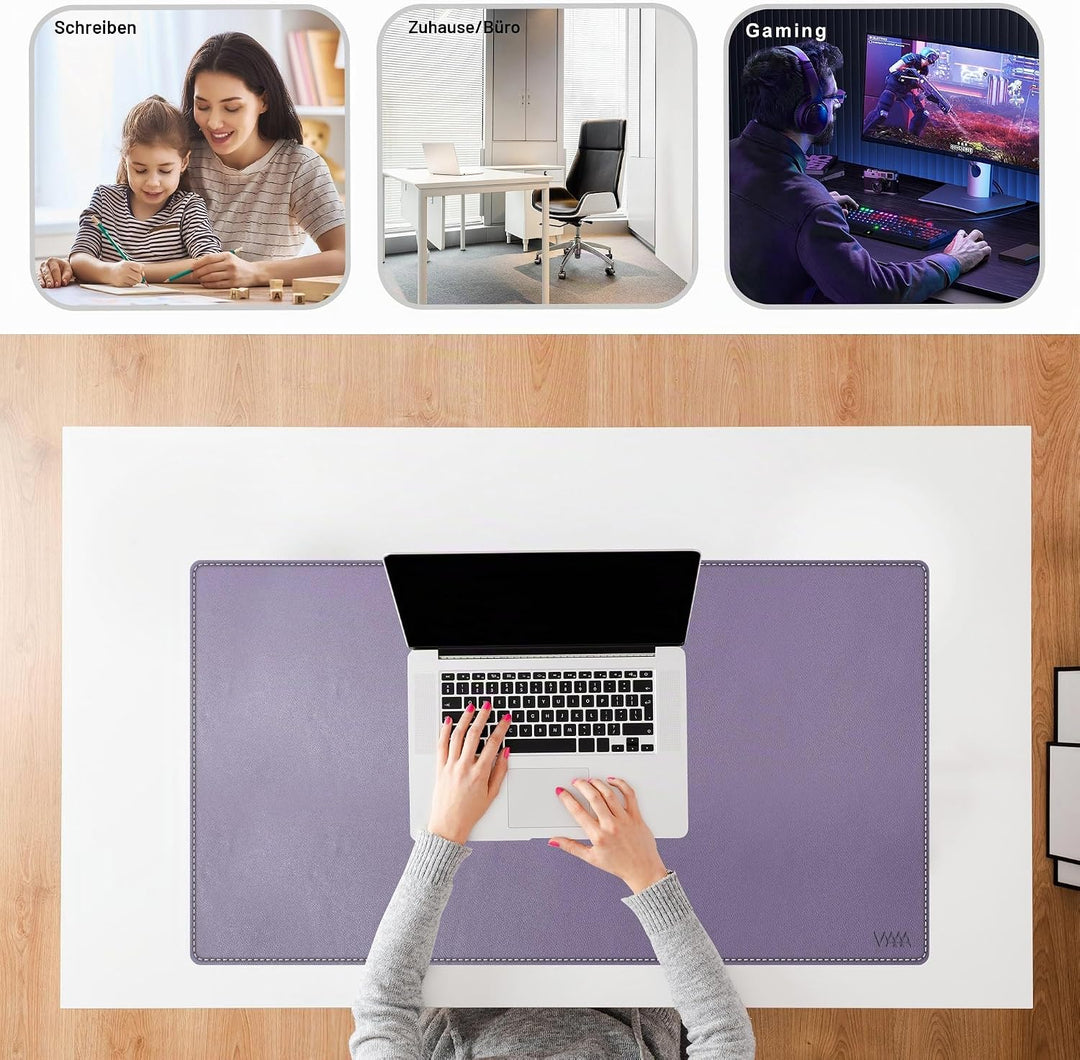 VYAAA Schreibtischunterlage Leder, 100 x 60cm Doppelseitige Tischunterlage，Rutschfest Mauspad, Lapto