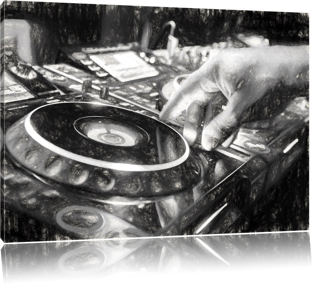 Pixxprint DJ Plattenteller, Cool Music Kohle Effekt, Format: 100x70 auf Leinwand, 100x70