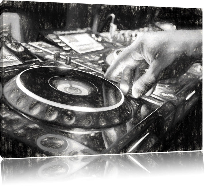 Pixxprint DJ Plattenteller, Cool Music Kohle Effekt, Format: 100x70 auf Leinwand, 100x70