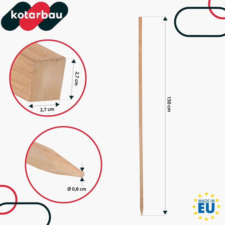 KOTARBAU® 15er Set Tomatenstäbe Pflanzstäbe 150 cm Zaunpfahl Holzpfosten Holzpflock angespitzt Pflan