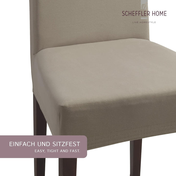 SCHEFFLER-Home Natalie Stretch Stuhlhussen Baumwolle/Stuhlhussen Beige/Stuhlüberzug 6er Set/Stuhlabd