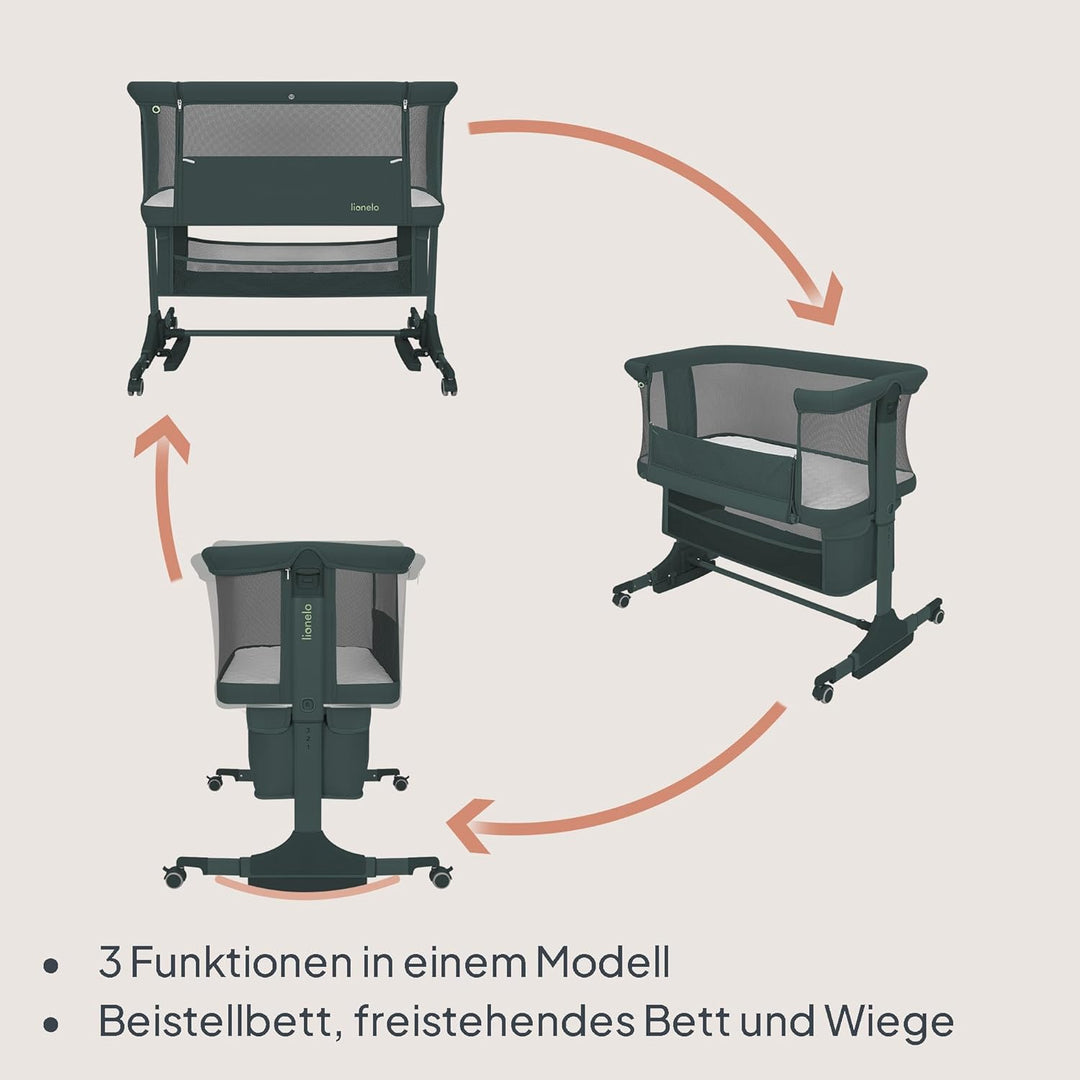 Lionelo Jodie Beistellbett 3in1, 6-Fach höhenverstellbar mit Neigungsverstellung für Boxspringbett,
