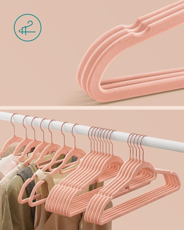 SONGMICS Kleiderbügel Samt, 30er Set, Bügel, rutschfest, kleine Stange für Krawatten, 360° drehbarer