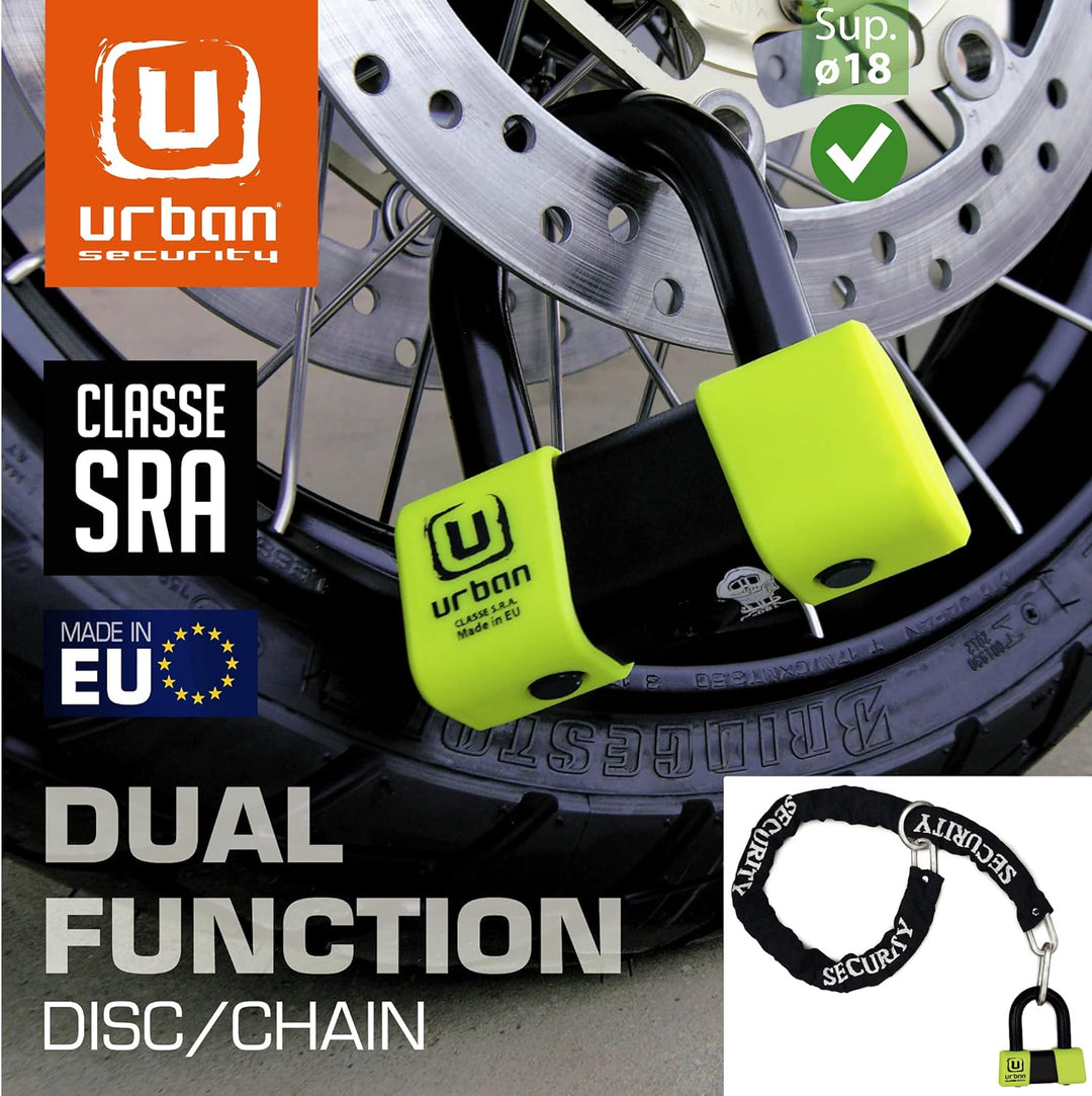 URBAN U75+10.120L Vorhängeschloss, Mini U 18 mm, hohe Sicherheit, zugelassen von Sra und Kette 10 mm