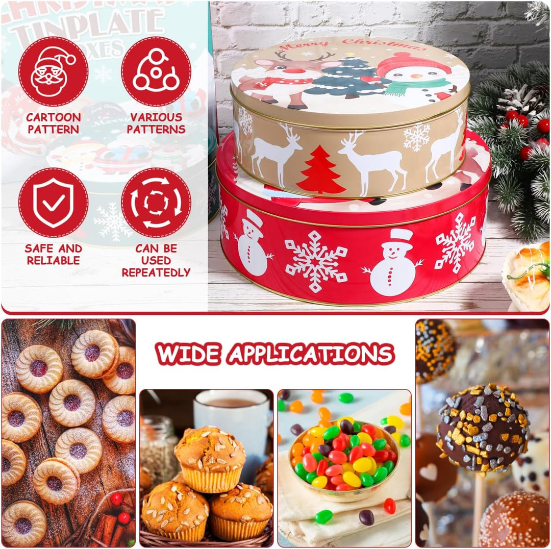 HEMOTON Weihnachtskeksdosen Set aus Metall, Rund Keksdosen mit Deckel für Weihnachten, Plätzchendose