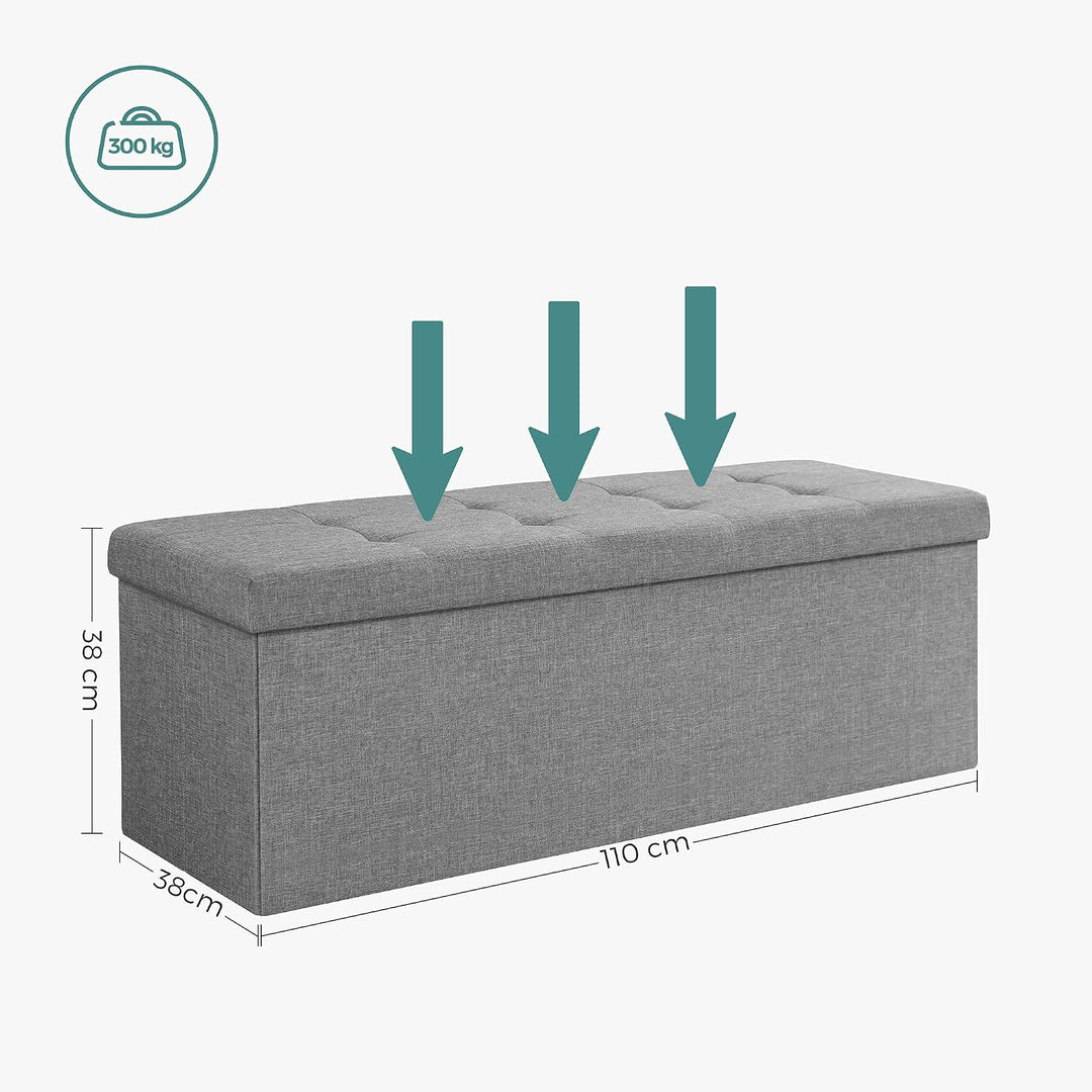 SONGMICS 110 cm Sitzbank mit Stauraum, 2er Set, klappbare Sitztruhe, Aufbewahrungsbox, Fussbank, hel