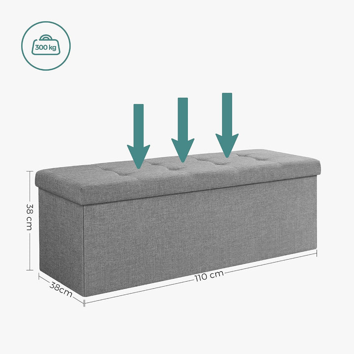 SONGMICS 110 cm Sitzbank mit Stauraum, 2er Set, klappbare Sitztruhe, Aufbewahrungsbox, Fussbank, hel