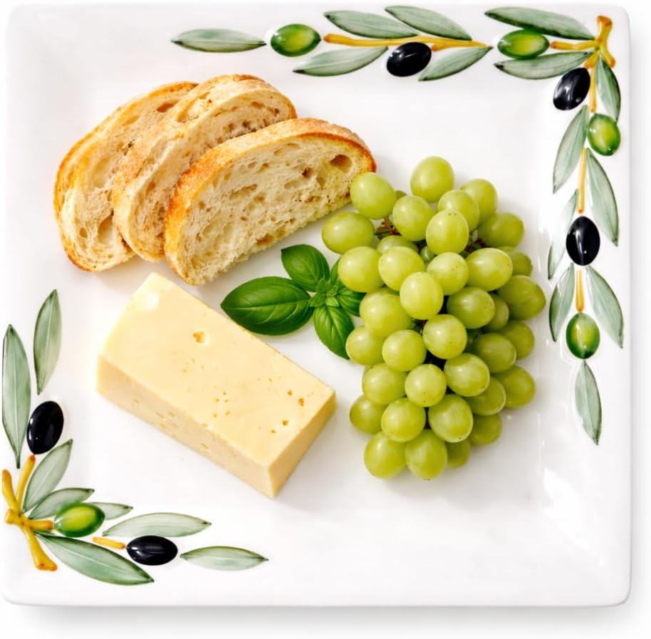 Lashuma 2er Set Kombiservice Olive, Tiefer Suppenteller 23 cm und Servierplatte 27 x 27 cm, Handgema