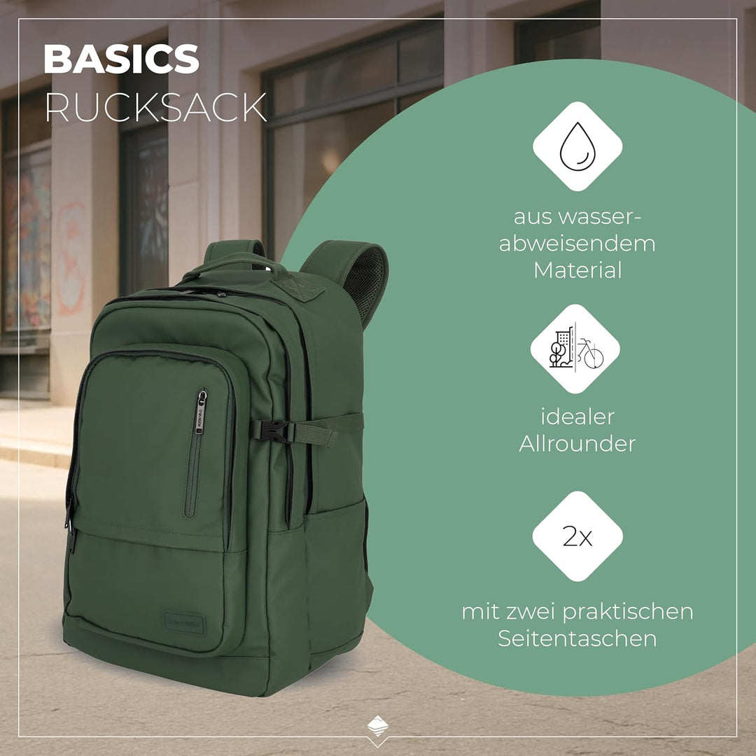 Travelite Rucksack aus wasserabweisendem Material, gepolstertes Laptop Fach 15,6 Zoll, BASICS Tagesr