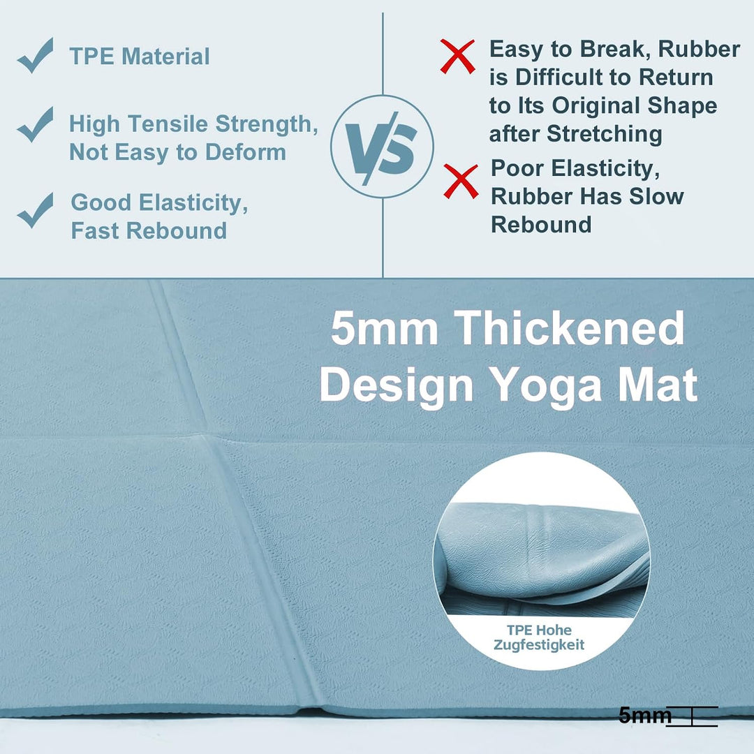 Foldable Yoga Mat - TPE Exercise Pilates Mat - 183 x 61 cm, 5 mm Dick, Sport Matte für Pilates, Gymn