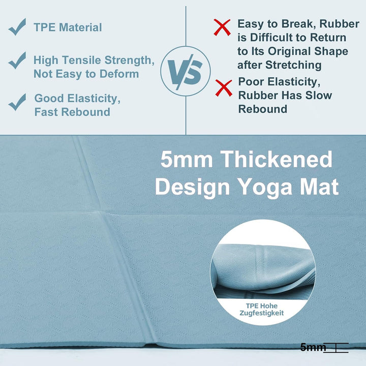 Foldable Yoga Mat - TPE Exercise Pilates Mat - 183 x 61 cm, 5 mm Dick, Sport Matte für Pilates, Gymn
