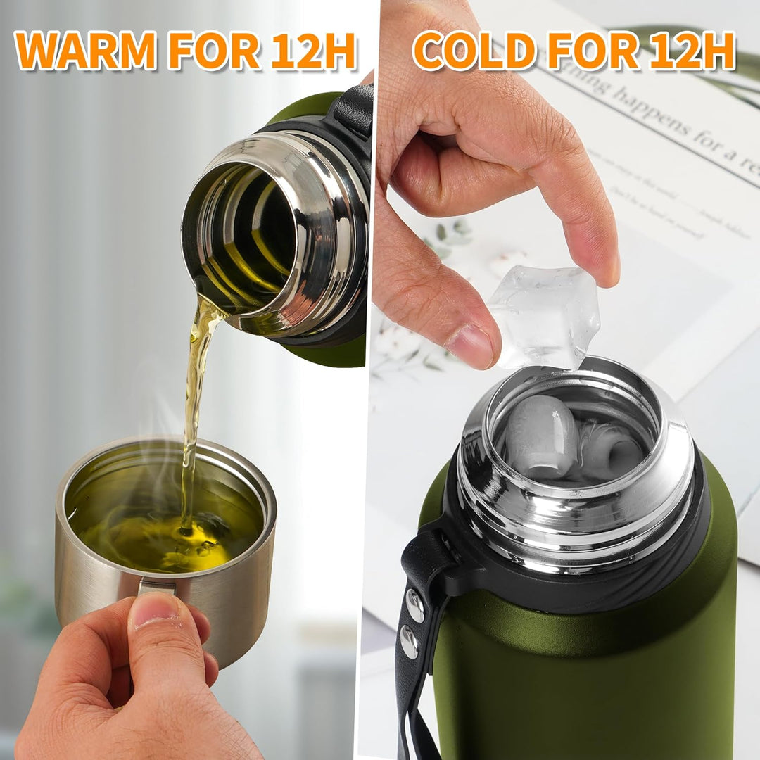 Edelstahl Thermosflasche mit Becher - 800ml Thermoskanne Doppelwandige Isolierkanne - Auslaufsicher