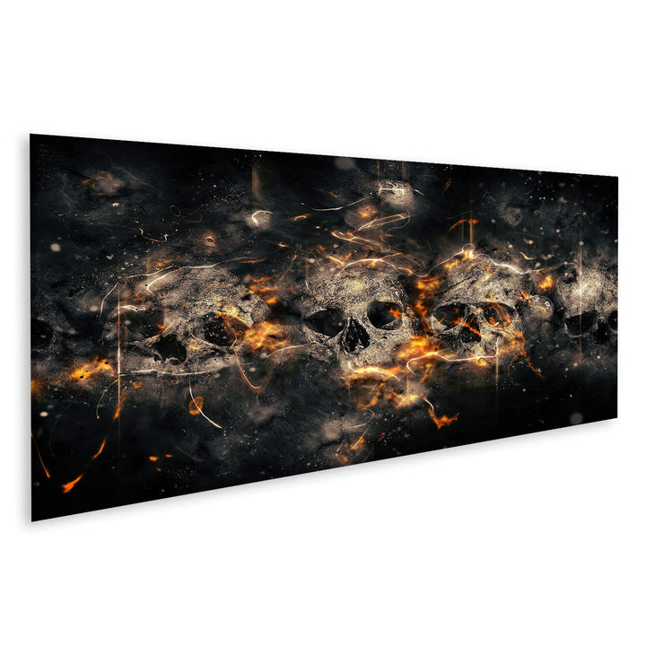 islandburner Bild auf Leinwand Totenkopf Skull Schädel Vor Feuer Hintergrund Bilder Wandbilder Poste