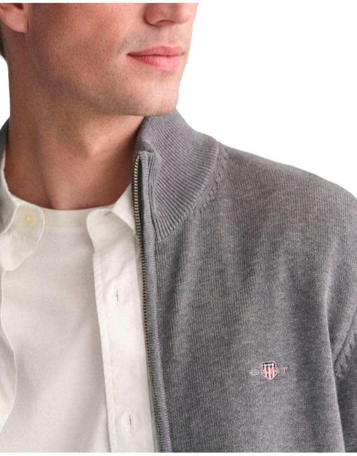 GANT Herren Casual Cotton Zip Cardigan Strickjacke S Dark Grey Melange, S Dark Grey Melange