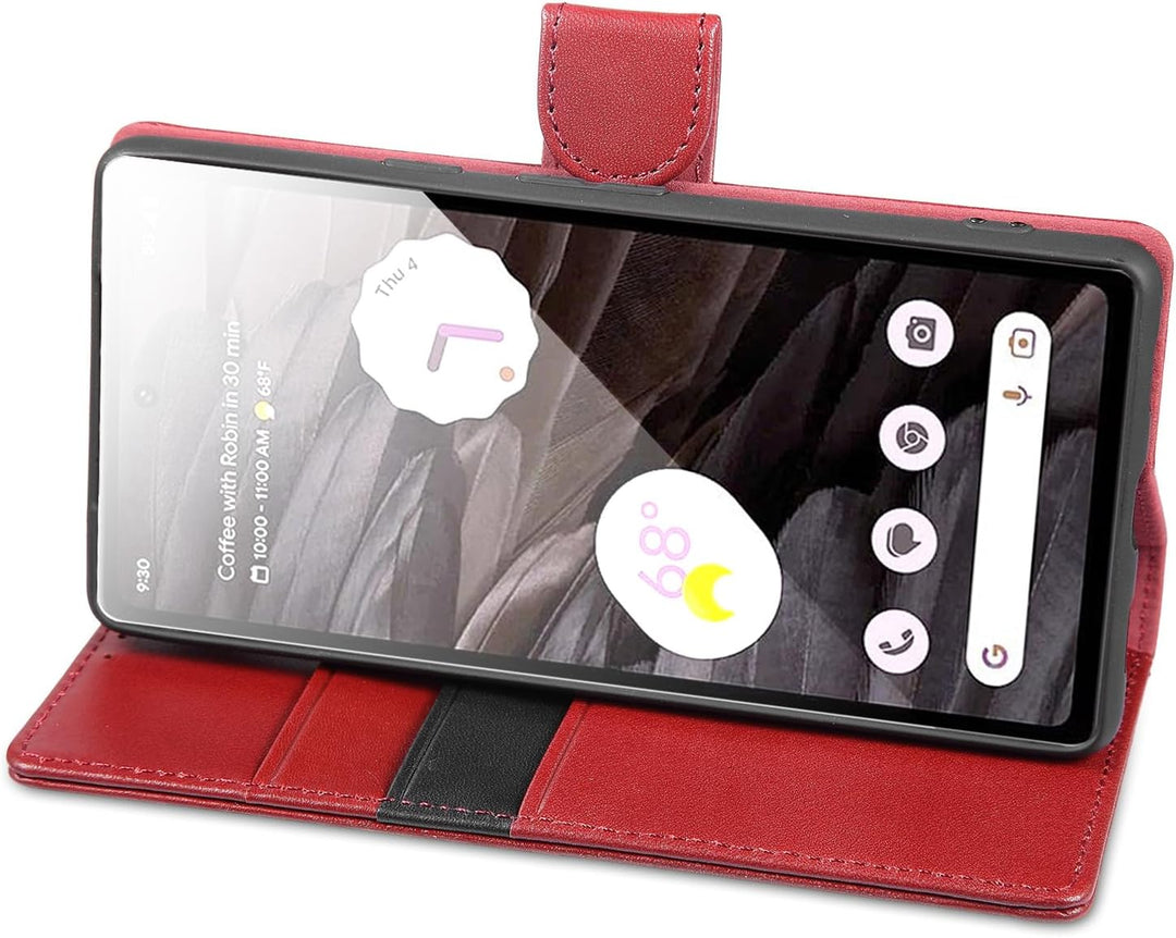 LENSUN Echtleder Hülle für Google Pixel 7a, Handyhülle [Echtes Leder] [Magnetverschluss] [RFID Schut
