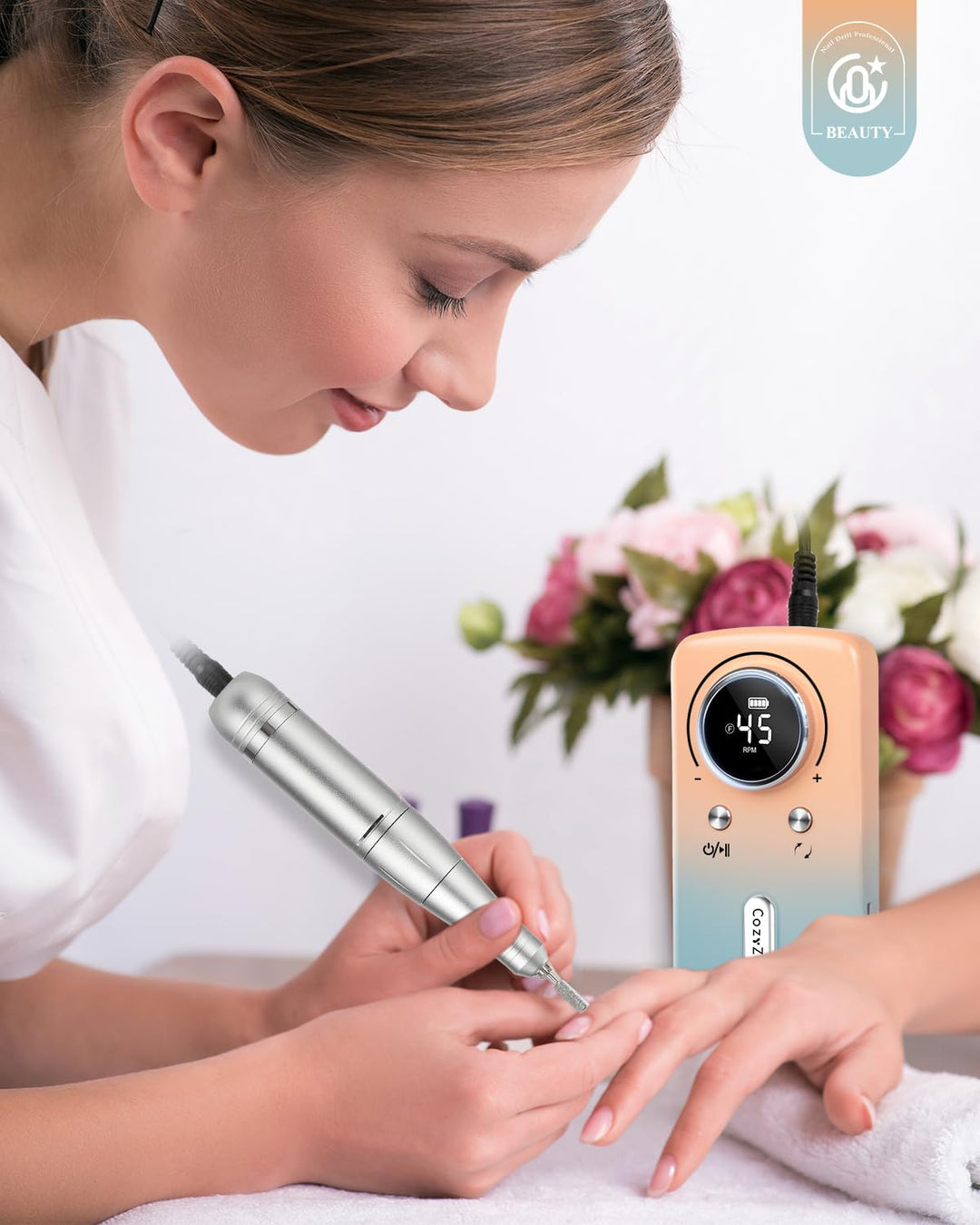 CozyZen Kabellose Nagelfeile Professionell: 45000 U/min Wiederaufladbare Elektrische Nagelfeile Set,