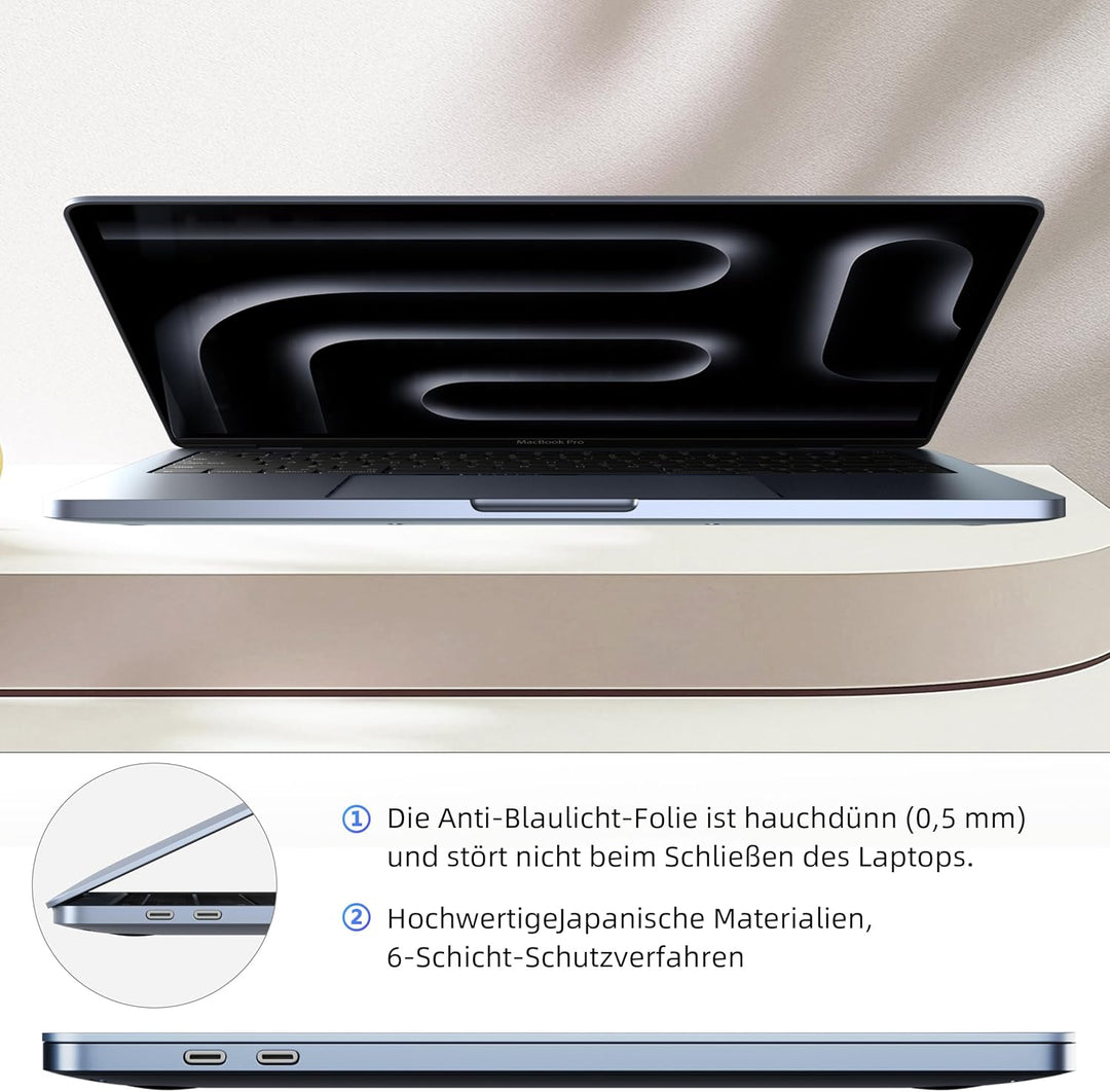 2 Stück Blaulichtfilter Displayschutzfolie für MacBook Pro 13 Zoll (2016–2022)/ MacBook Air 13"(2018