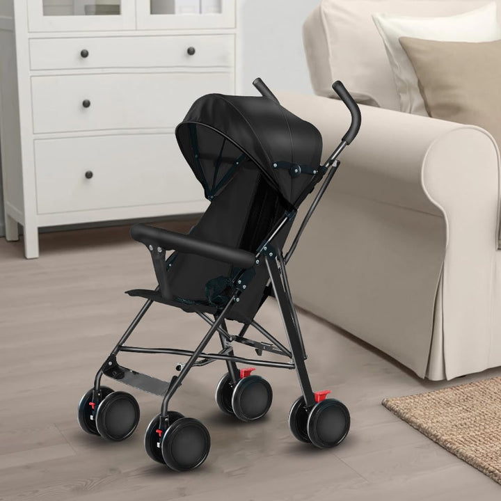 Kinderbuggy, Kinderwagen Zusammenklappbar, Reise-Kinderwagen mit Wattepads und Moskitonetzen (Schwar