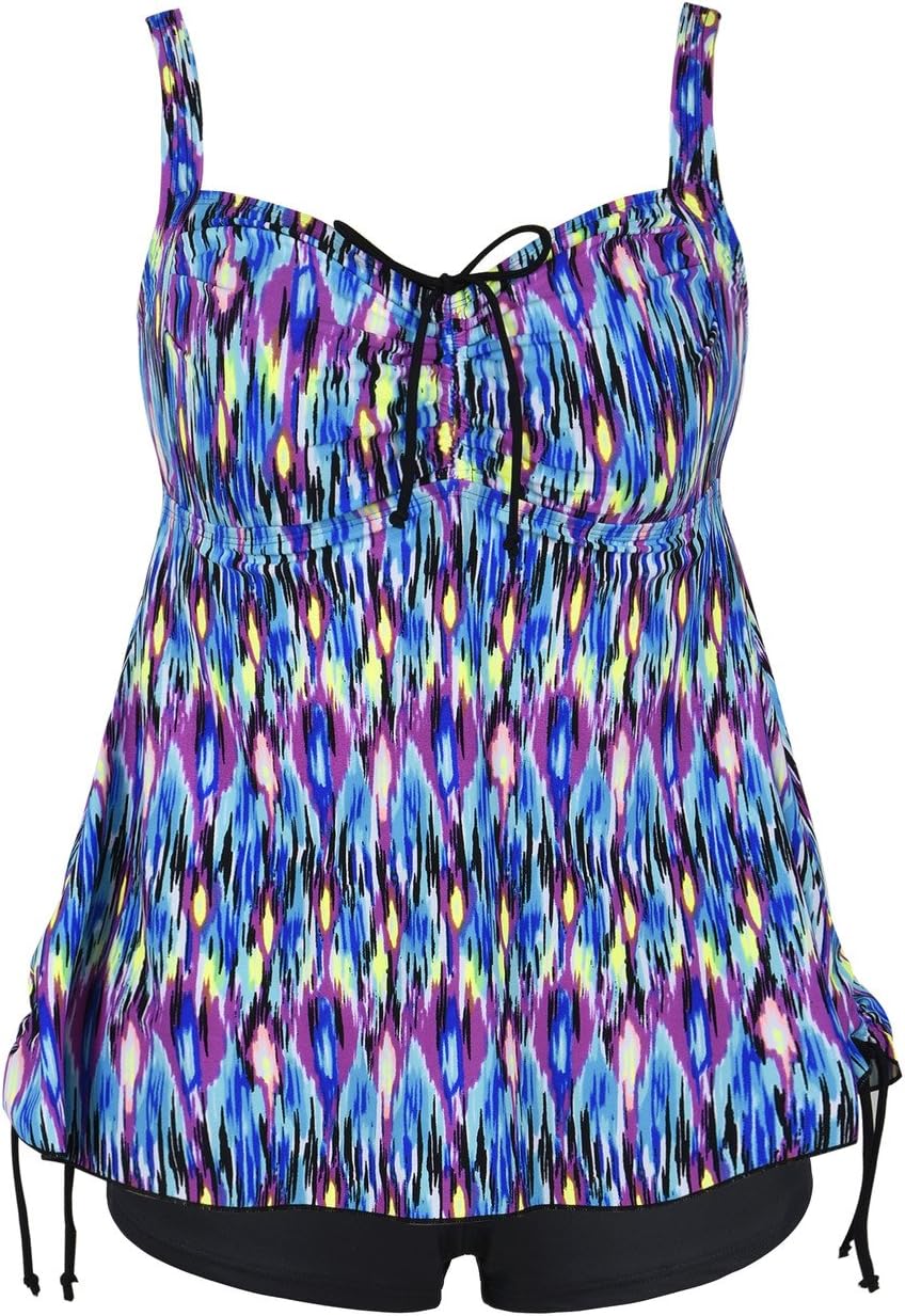 Hilor Damen Retro-Kordelzug mit rüschen besetzten Halter floral Tankini Set Two Badeanzug 24 blau po