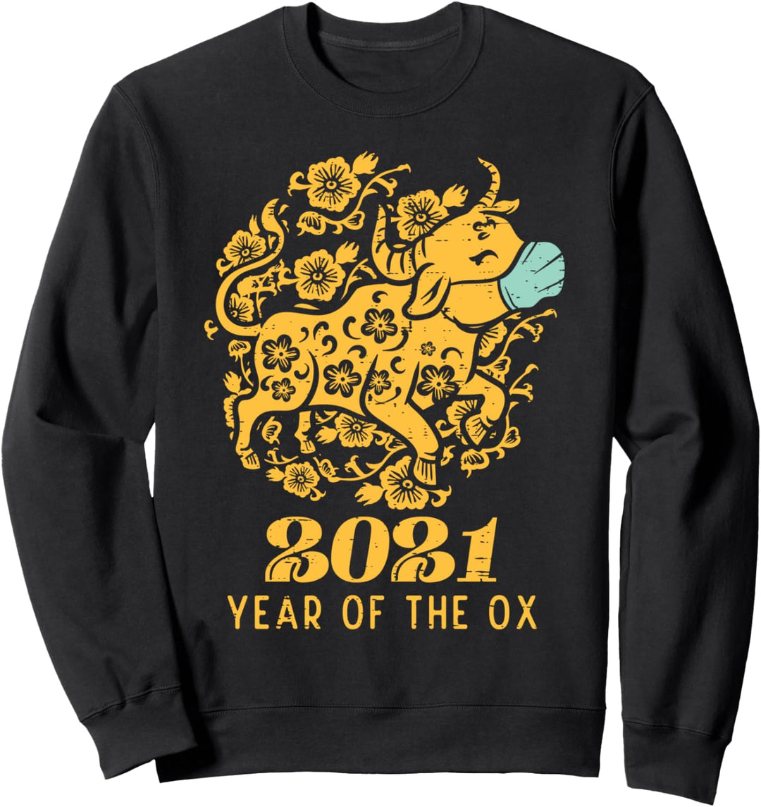 2021 Year Of Ox Mask Flower Chinese New Year Quarantine Gift Sweatshirt