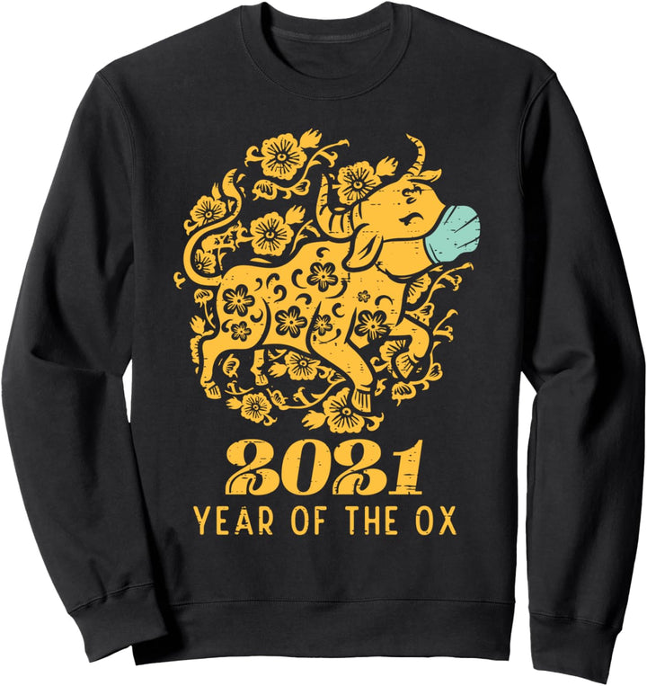 2021 Year Of Ox Mask Flower Chinese New Year Quarantine Gift Sweatshirt