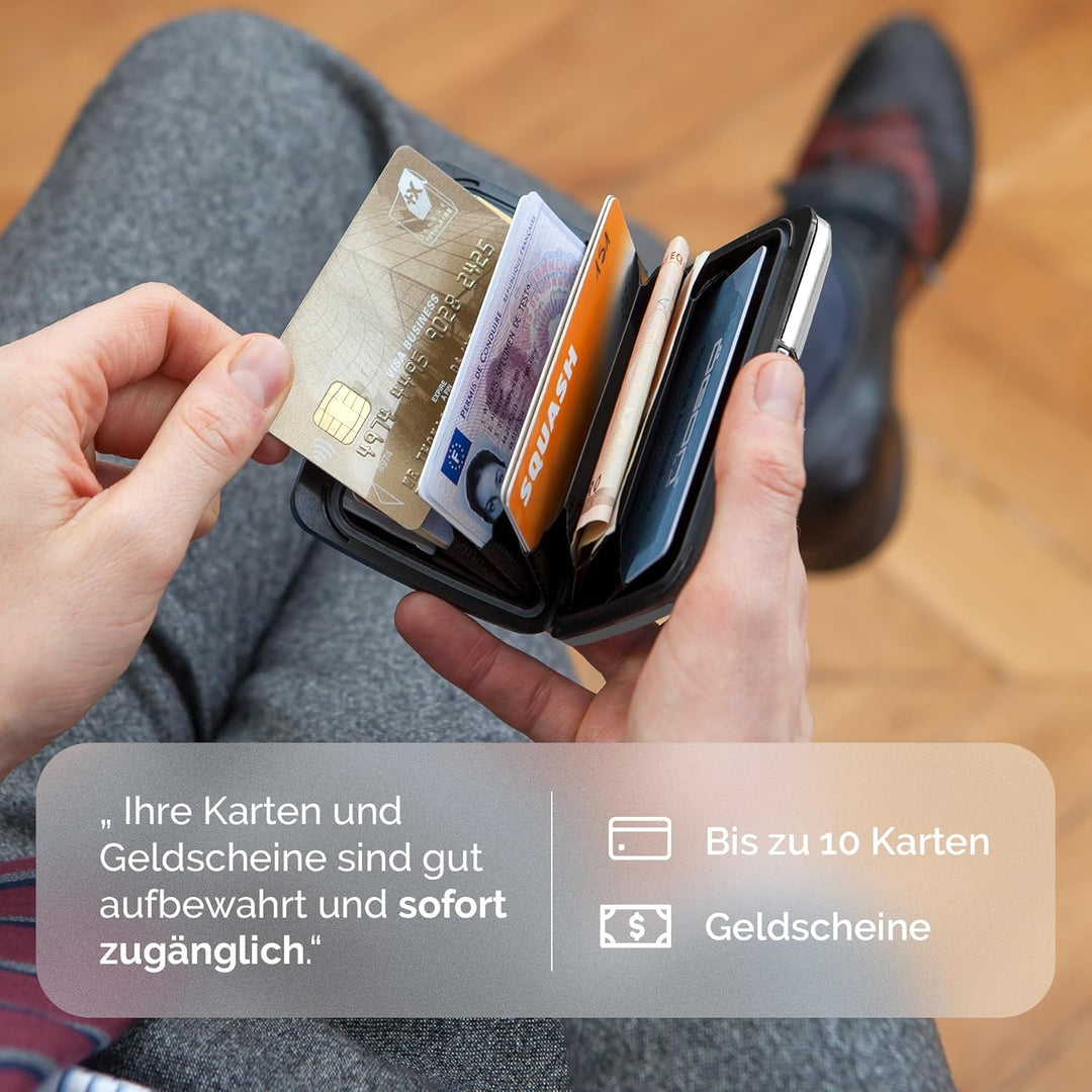 OGON Aluminium Geldbörse Smart Case V2 - Einfache Lagerung - Metallverschluss - Kartenetui mit RFID-