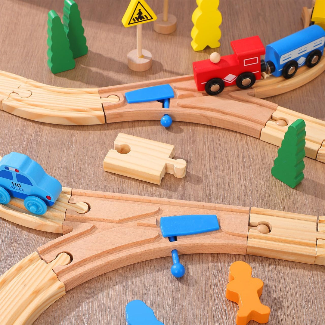 ibasenice Holzeisenbahn Schienen 2 Stück Mit Gebogenen Weichen Für Kreatives Kinder Spiel Und Intera