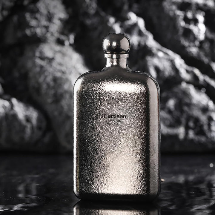 Ti artisan Titan Flachmann mit Trichter Ultraleichte Squre Titanium Hip Flask Whisky Glaskolben für