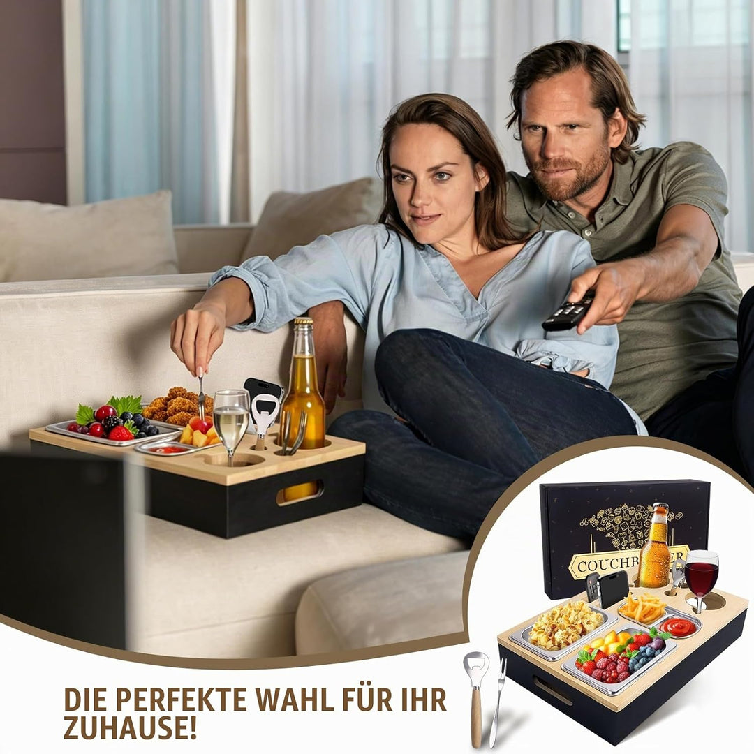 Couchbar Snackbox, Snackbar Sofa mit Geschenkbox, Couch Tablett mit Getränkehalter, Snackschalen, Ob