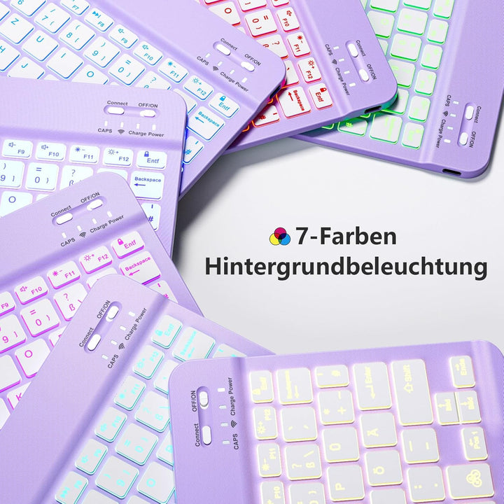 Hülle mit Tastatur für iPad 11 Generation A16/10 Generation (11/10.9 Zoll, 2025/2022), 7-farbige Bel