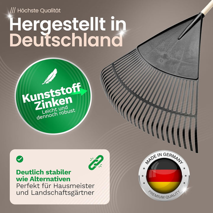 Novatool Laubbesen mit Teleskop-Stiel bis 152cm, Laubfeger mit 30 Kunststoff-Zinken, Rechen Arbeitsb