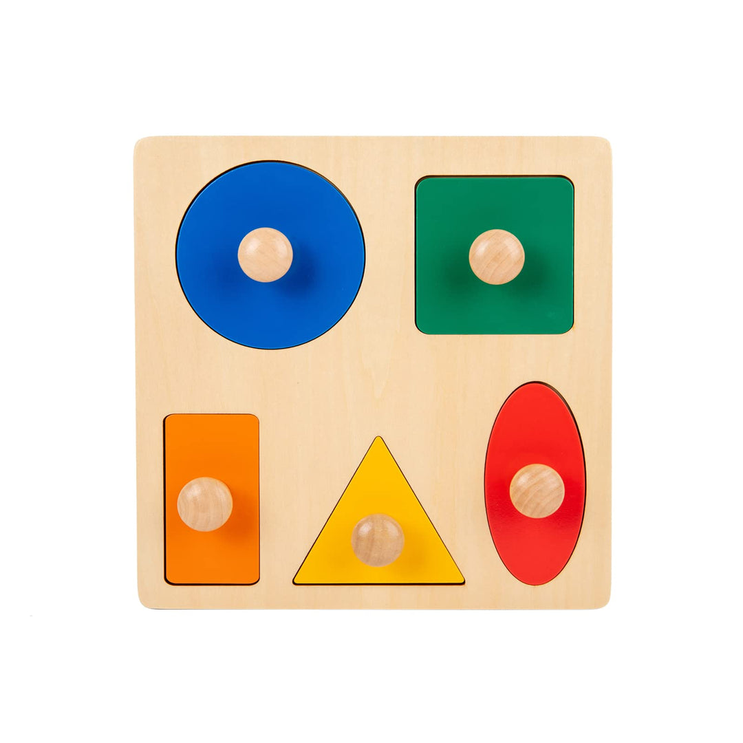 Adena Montessori Holzpuzzle für Babys 6–12 Monate – Lernspielzeug mit 5 grossen Griffknöpfen – Forms