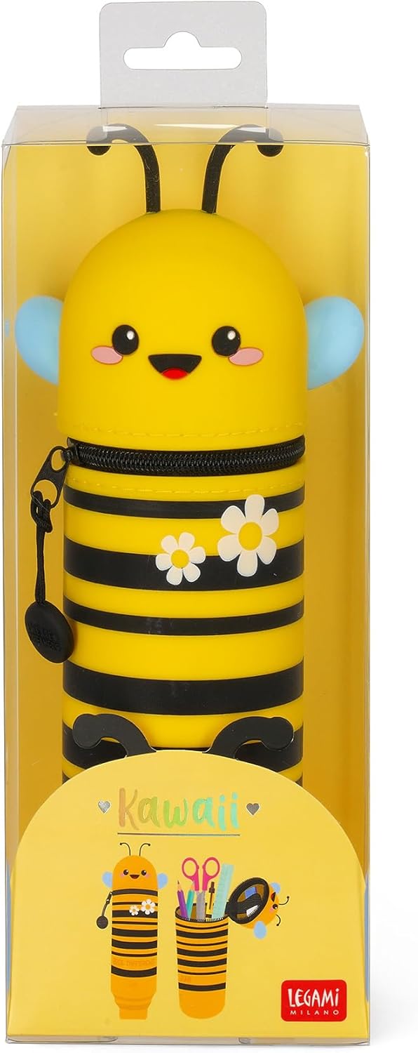 Legami - Kawaii 2-in-1 Schulmäppchen aus weichem Silikon, Tischstifthalter, Reissverschluss, Buntsti