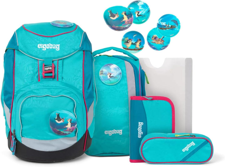ergobag pack Set ergonomischer Schulrucksack, Set 6-teilig 20 Largo Bärgasus Glow - Lila