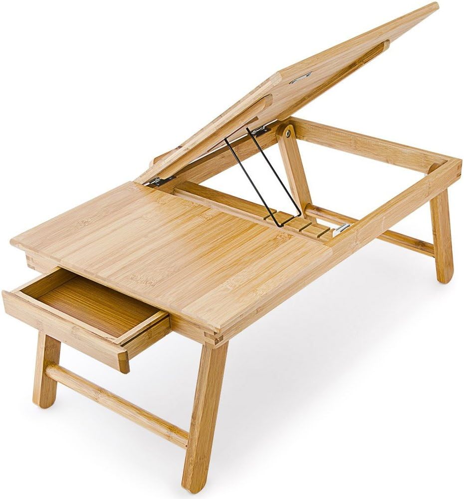 BAKAJI Laptoptisch aus Bambus HBT: 24 x 55 x 33 cm Beistelltisch mit praktischem Fach für Stifte ode