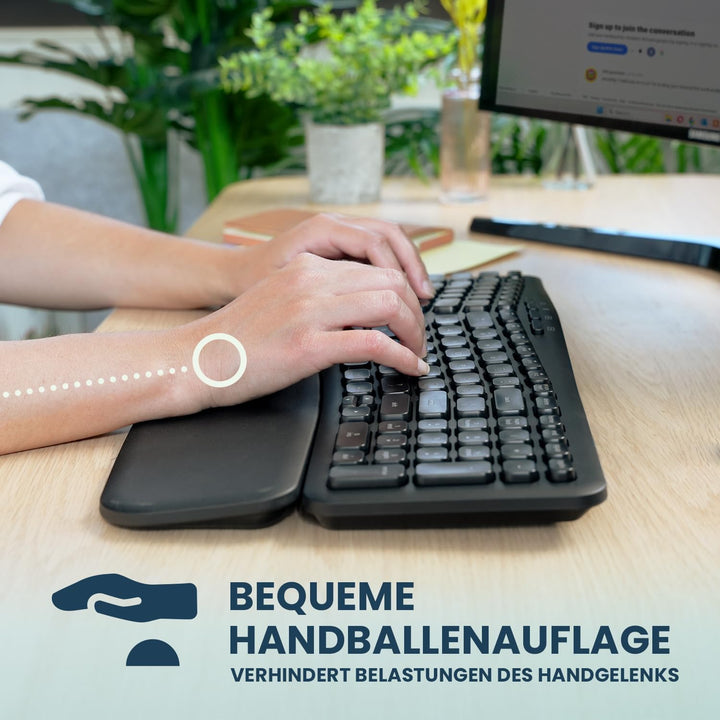 Perixx PERIBOARD-636DE Wireless Ergonomic Compact Keyboard, Leise Tasten, 2.4G Technologie, Abnehmba