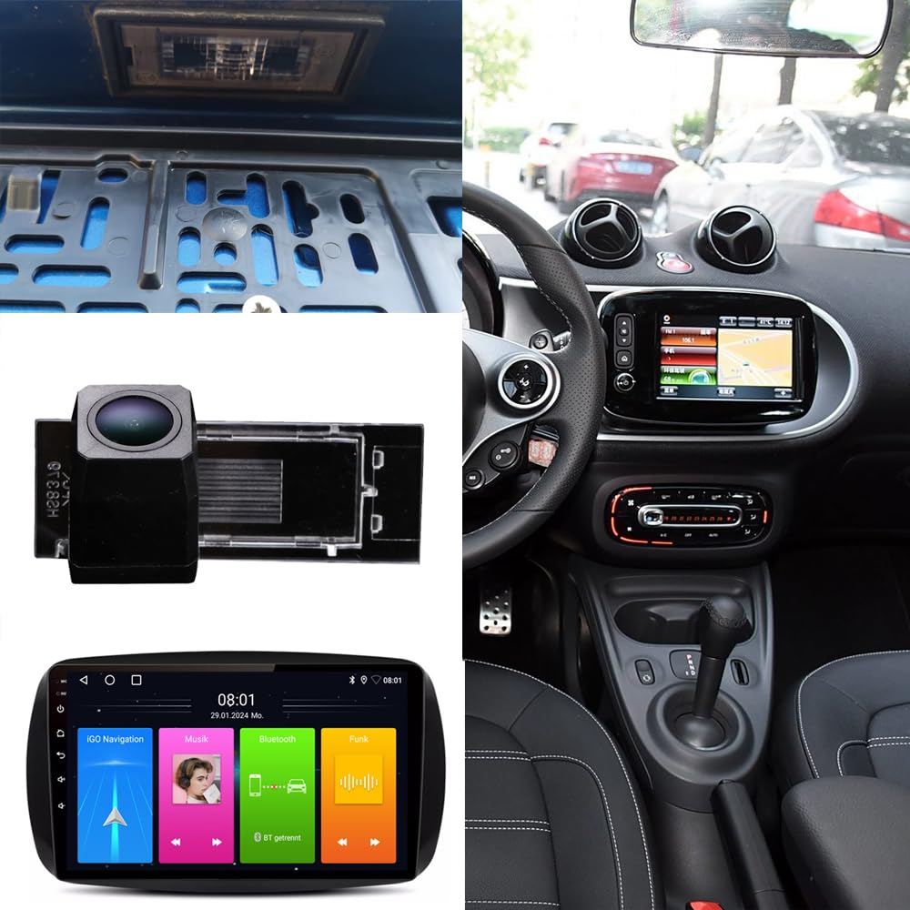 Android Autoradio mit GPS Navigation + HD Nachtsicht Auto Rückfahrkamera Ersatz für Smart Forfour 4