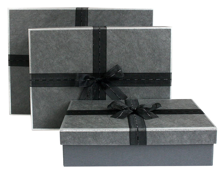 Emartbuy Set mit 3 starren Geschenkboxen, dunkelgraue Box mit dunkelgrauem Deckel, innen braun und d