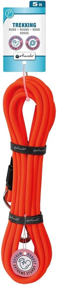 Petlando Hundeleine Trekking Rund 5 m Orange, extrem robust & Abriebfest, pflegeleicht & schnelltroc