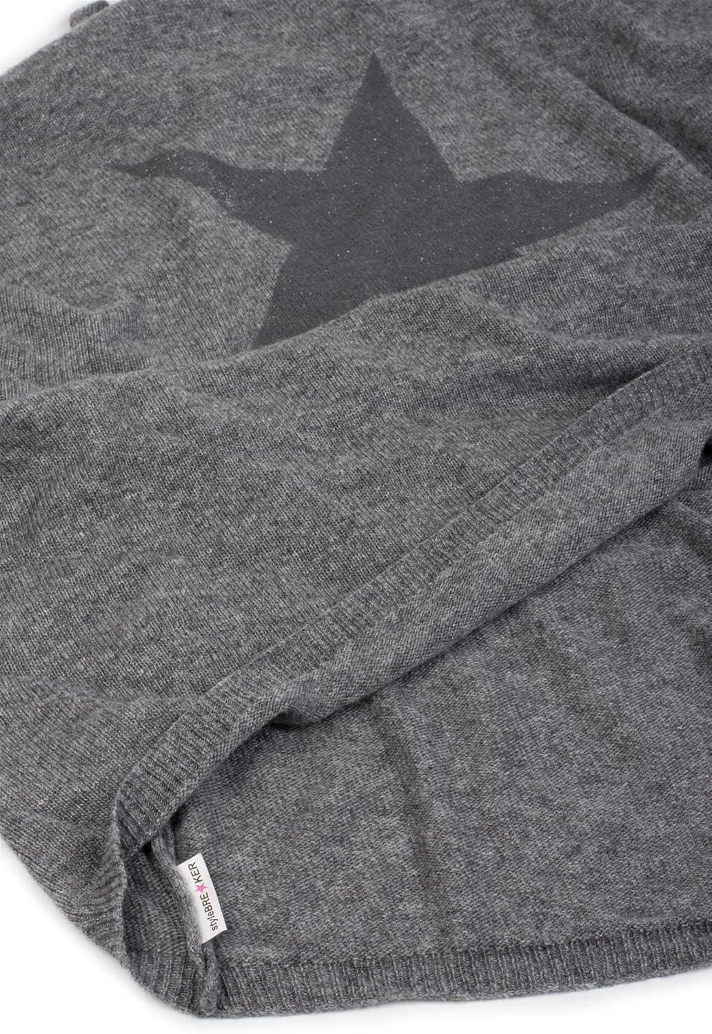 styleBREAKER weicher Feinstrick Poncho mit aufgedrucktem Glitzer-Stern, Rundhals, Damen 08010028, Fa