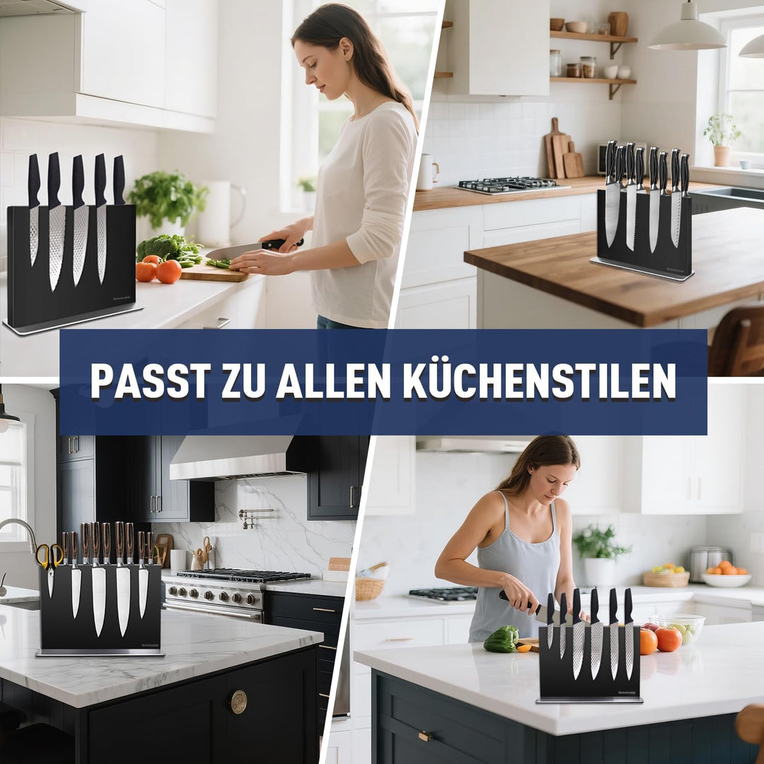 Messerblock magnetischer ohne Messer, 30 cm Schwarz Messerhalter magnetisch aus 304 Edelstahl, beids