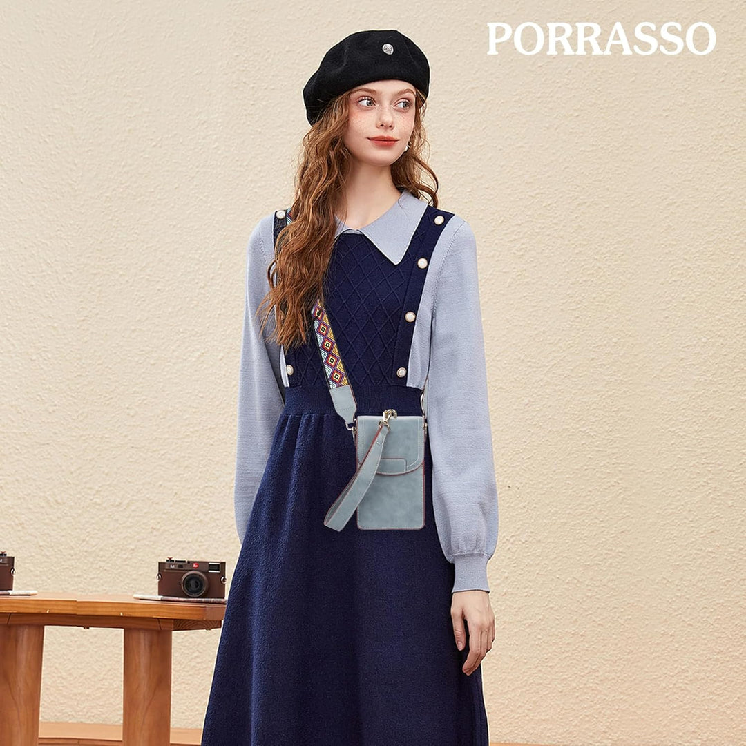 PORRASSO Handy Umhängetasche Damen Mode Handytasche PU Schultertasche Mädchen Geldbörse Crossbody Ba