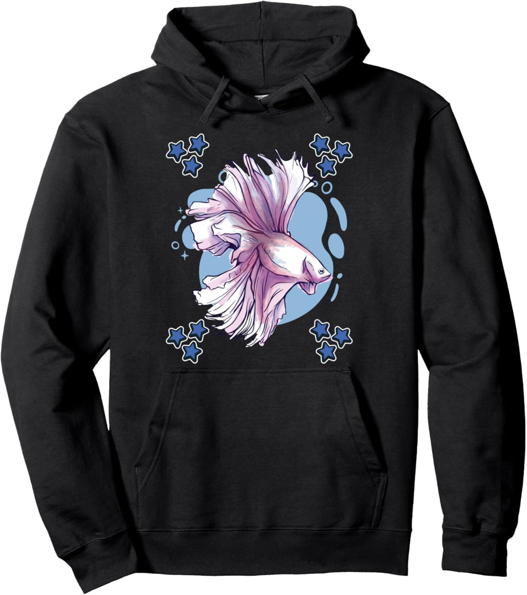 Herren Betta Fisch Zeichnung Sterne Jungen Betta Fisch Pullover Hoodie