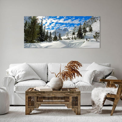 Wandbilder Dekoration Wohnzimmer Tal Wolken Lawine Sport Panorama Bilder auf Leinwand 120x50cm Leinw