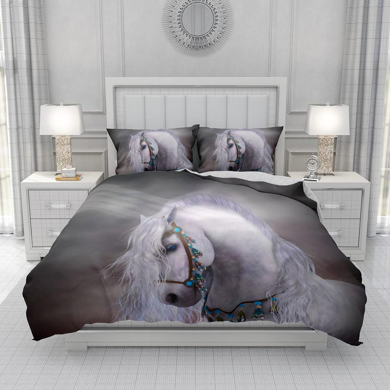 JEFFEL Pferde Bettwäsche Set 135x200 cm, Kinderbettwäsche, Pferde Motiv 3D Tier Motiv, Mikrofaser, S