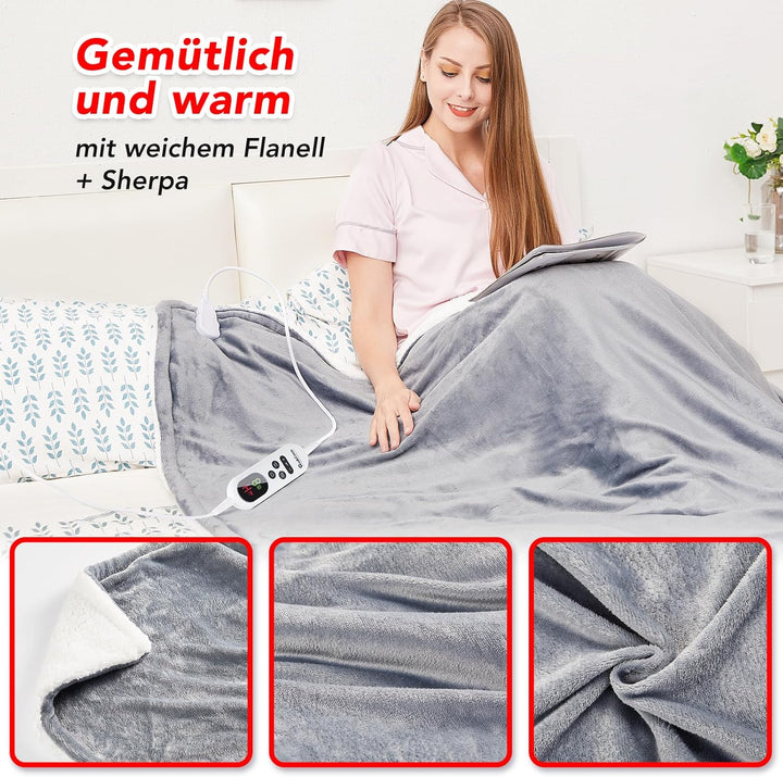Heizdecke mit Abschaltautomatik, 130x160cm, 10 Heizstufen Up-to-9 Stunden Auto-Off-Timer Überhitzung